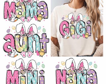 Mama Easter Coquette PNG, Happy Easter PNG, Easter Png Bundle, Mini, Nana, Aunt, Doodle Easter Designs, Retro Easter Png, Easter Bunny Png