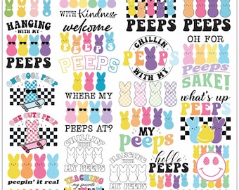 20+ Easter Peeps SVG PNG Bundle, Peeps Svg, Easter Bunny Svg, Kids Easter Svg, Chillin with my peeps Svg, Svg Cricut, Png Sublimation Design