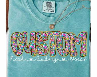 Custom Preppy Glitter Floral PNG, Personalized Mom with Kids Names PNG, Retro Floral Mama Png, Custom Preppy Checkered Mama Kids Names Png