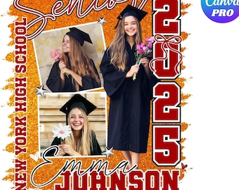 Custom Senior Graduation 2025 Editable Canva Template, Personalized Class of 2025, High School Grad Gift, Senior Add Photos Canva Template
