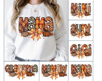 Retro Thanksgiving Pumpkin Mama Mini Aunt Grandma Png Designs, Thanksgiving Mama Png, Thankful Mama Png, Fall Png, Thanksgiving Sublimation