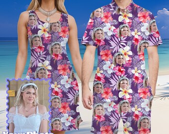 Personalized Vacation Style Hawaiian Shirt and Dress for Couple, Custom Face Summer Shirt, Funny Beach Party Shirts for Men Women, Best Gift