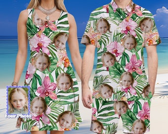 Custom Beach Shorts with Face, Custom Men Bathing Suit, Man Swim Trunks with face, Personalized Portrait Hawaii Dress and Shirt, Funny Gift