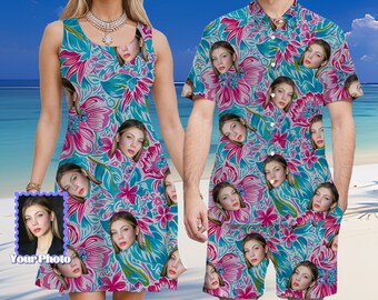 Custom Beach Shorts with Face, Custom Men Bathing Suit, Man Swim Trunks with face, Personalized Portrait Hawaii Dress and Shirt, Funny Gift