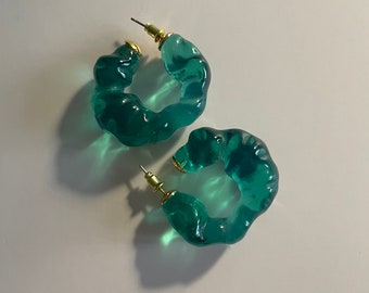 2.5cm Hoop Earrings, Resin Hoop Earrings, Green Earrings, Acrylic Transparent Earrings