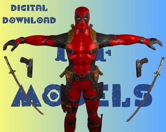 Rigged Dedpool Statue Model STL File STL Model 3D Easy Printable File