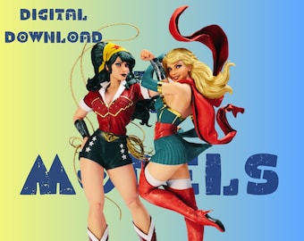 Wnder Wman With Sper Grl Model STL File STL Model 3D Easy Printable File