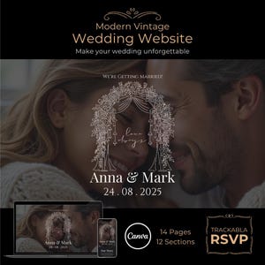 Modern Vintage Wedding Website Template | Editable Canva Wedding Website | Digital Wedding Invite with RSVP