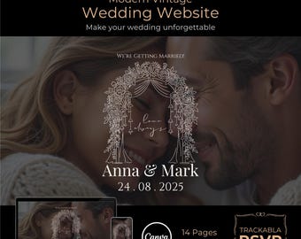 Vintage Wedding Website Template | Editable Canva Design (Digital)
