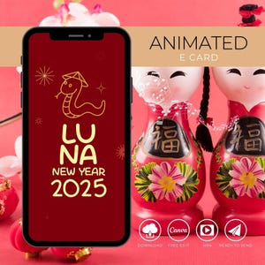 Gepersonaliseerde geanimeerde e-kaart Chinees Nieuwjaar 2025: feestelijke kerstwens, aangepaste digitale kaart, milieuvriendelijk ontwerp, maanjaar 2025