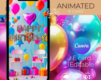 Animated Happy Birthday E-Card | Editable Canva Template (Digital Download)