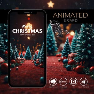 Bearbeitbare animierte Weihnachts-E-Card-Vorlage - Personalisierte Urlaubsgrüße mit festlichem Charme, benutzerdefinierter E-Card und umweltfreundlicher E-Card