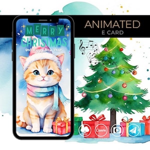 Bewerkbare geanimeerde kerstkaartsjabloon: gepersonaliseerde kerstwensen met feestelijke charme, aangepaste e-kaart en milieuvriendelijke e-kaart