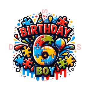 Autismus Geburtstag png, Autismus Geburtstag digitaler Download, 6.Geburtstag Shirt Junge Level 6, Junge 6.Geburtstag png, 6.Geburtstag Junge png, Autismus