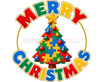 Autism Christmas Tree PNG, Merry Christmas Autism Design, Puzzle Piece Christmas PNG, Autism Awareness, Digital Download