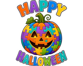 Autism Halloween PNG, Happy Halloween Pumpkin Design, Autism Awareness PNG, Puzzle Awareness Halloween Shirt Design, Digital Download