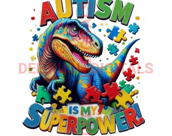 Autism Awareness Superhero T-Rex Dinosaur Png, Autism Superpower Design Digital Download, Toddler Autism Shirt, Instant Download, Puzzle Png