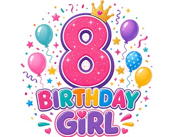 Autism 8th Birthday Girl Png, Birthday Girl 8th Birthday Design, Autism Birthday Shirt Png, Digital Download