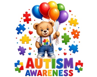 Autism Awareness Teddy Bear PNG, Autism Bear Sublimation Design, Puzzle Piece Digital Download