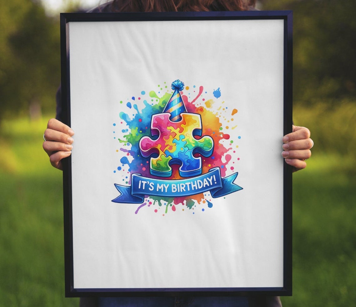 Autism Puzzle Piece Birthday PNG, Party Invitation Digital Download ...