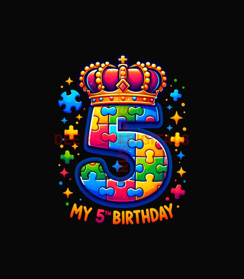 Autism 5th Birthday Png, Puzzle Number Five Design, Digital Download ...