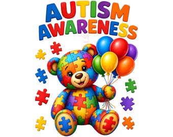 Autism Awareness Teddy Png, Autism Puzzle Pattern Bear Png Digital Download, Teddy Bear Digital Download Png, Autism Bear Art, Bear Designs