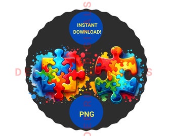Autism Awareness Puzzle Pieces Sublimation Png Bundle, Colorful Puzzle Pieces Design Digital Download, Paint Splatter, Autism Digitals