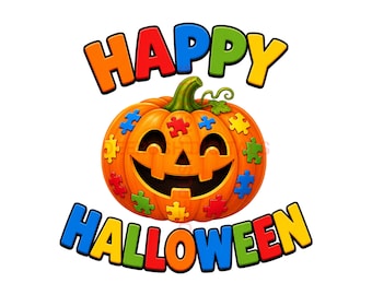 Autism Halloween PNG, Happy Halloween Pumpkin Design, Autism Awareness PNG, Puzzle Awareness Halloween Shirt Design, Digital Download