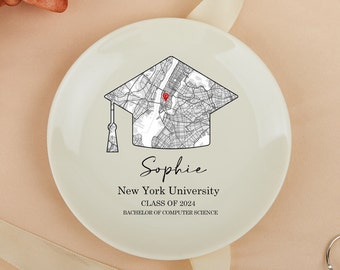 Afstuderen Sieraden Schotel, Afstudeercadeaus voor haar, College Afstuderen, Gepersonaliseerde Trinket Dish, Grad Gift, College University Campus Map