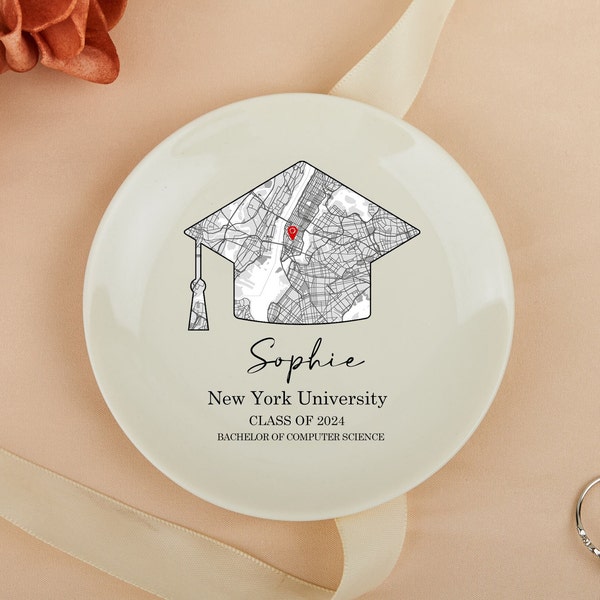 Graduation Jewelry Dish, Graduation Gifts for Her, College Graduation, Personalized Trinket Dish, Grad Gift, College University Campus Map