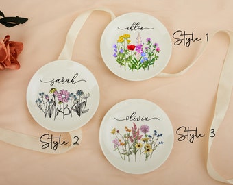 Bandeja personalizada de baratijas de flores silvestres, plato de joyería personalizado, regalo de despedida de soltera, regalo del día de las madres, regalo de dama de honor, regalo de cumpleaños, regalo de mejor amigo