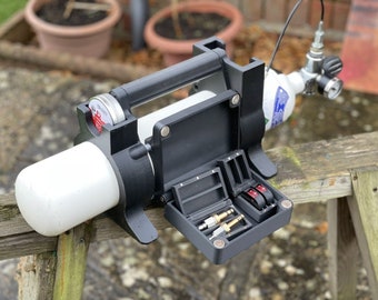 Air Rifle Bottle and Pellet Carrier with Holder for Accessories in Black