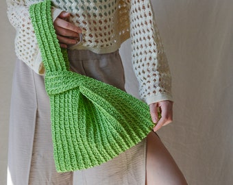 Raffia Knot Bag, Crochet Knot Bag, Crochet Raffia Handbag, Japanese Knot Bag, Raffia Bag Handmade, Crochet Summer Wrist Bag, Straw Pouch Bag