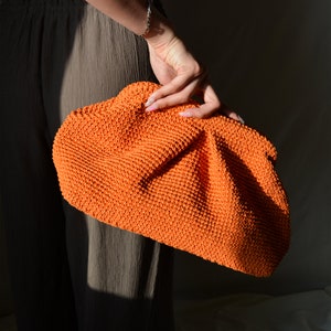 Raffia Pouch Clutch, Crochet Straw Bag, Large Summer Handbag, Woven Bridesmaid Purse, Wicker Bridal Clutch Bag, Natural Handmade Knitted Bag