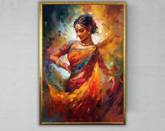 Tanzende Indianerin auf Leinwand, fertig zum Aufhängen, Kunstwerk einer Tänzerin, Dekor einer Balletttänzerin, Geschenk für Tanzliebhaber