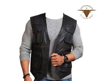 Versatile Cowhide Leather Vest with Multiple Pockets: Ideal Gear for Bikers, Hikers, and Hunters Seeking Durability and Functionality!
