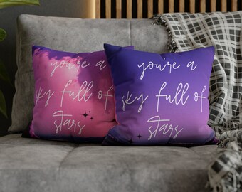 Pink Purple Spun Polyester Square Pillow Case with Quote 14" × 14"