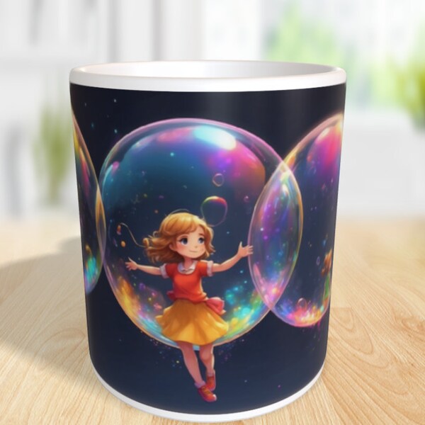 Wunderschöne Seifenblasen mit Mädchen/Kaffeetasse 330ml/Personalisierbar / Geschenk Mädchen Seifenblasen träumen Geschenk wunderbar süß
