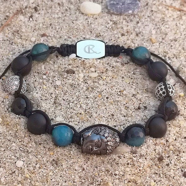 Bracelet femme Shamballa, fait main, pierre précieuse Bouddha effet curatif, cadeau d'anniversaire fête des mères, agate, onyx, vert, argent