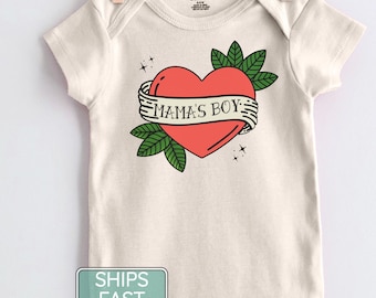 Mama's Boy Tattoo Onesie®, Boy Mom Heart Tattoo Baby Bodysuit, Vintage Tattoo Heart Baby Onesie®
