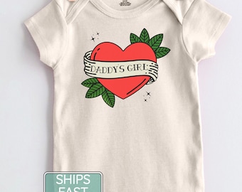 Daddy's Girl Tattoo Onesie®, Cute Heart Tattoo Baby Bodysuit, Father's Day Baby Girl Onesie®, Daddy's Girl Vintage Tattoo Baby