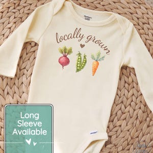 Locally Grown Baby Onesie®, Vegan Baby Bodysuit, Locally Grown Pregnancy Announcement, Farmers Market Baby Gift image 2