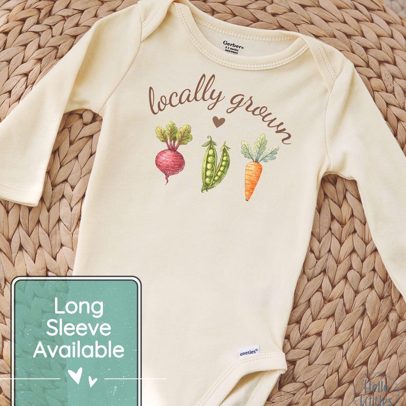 Locally Grown Baby Onesie®, Vegan Baby Bodysuit, Locally Grown Pregnancy Announcement, Farmers Market Baby Gift image 2