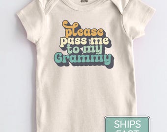 Please Pass Me to My Grammy Onesie®, Cute Grammy Retro Baby Bodysuit, Pregnancy Announcement, Funny Grandma Reveal Baby Shower Gift