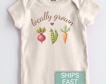 Locally Grown Baby Onesie®, Vegan Baby Bodysuit, Locally Grown Pregnancy Announcement, Farmers Market Baby Gift
