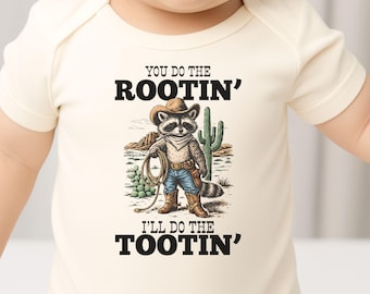 Rootin Tootin Funny Baby Onesie®, Western Baby Bodysuit, Cowboy Raccoon Onesie for New Parents, Rodeo Onesie