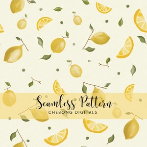 Motif aquarelle citron sans couture, Papier numérique agrumes, Fond de fruits citronnés, Motif estival jaune, Impression de fruits sans couture, Usage commercial