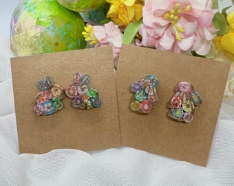 Bunny Studs - Handcrafted Floral Cute Easter Bunny Earrings, Two Style Options, Unique Spring Festive Jewelry, Perfect Easter Gift for Her.