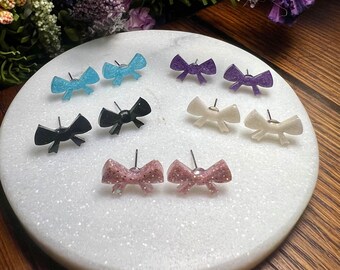 Cute Bow Studs - Colorful Small Resin earrings, Multi-Pack Options Available, Perfect Fashion Accessory Gift