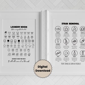 Laundry Care Symbol and Stain Removal Guide Print Gift, Utility Room Wall Art Decor,  Laundry Print, Utility Room Prints, Laundry Room Decor